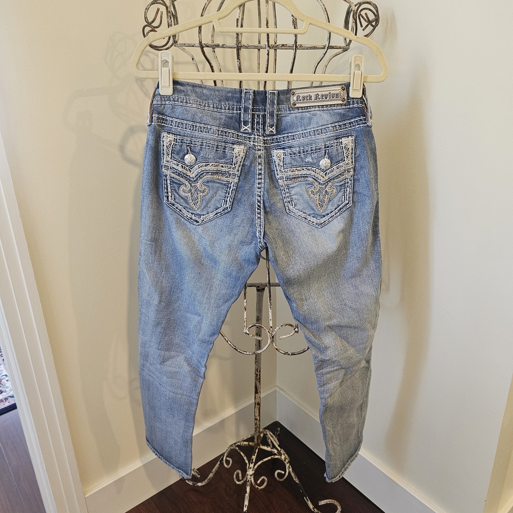 Rock Revival Embellished Back Pocket Jeans - Light Blue